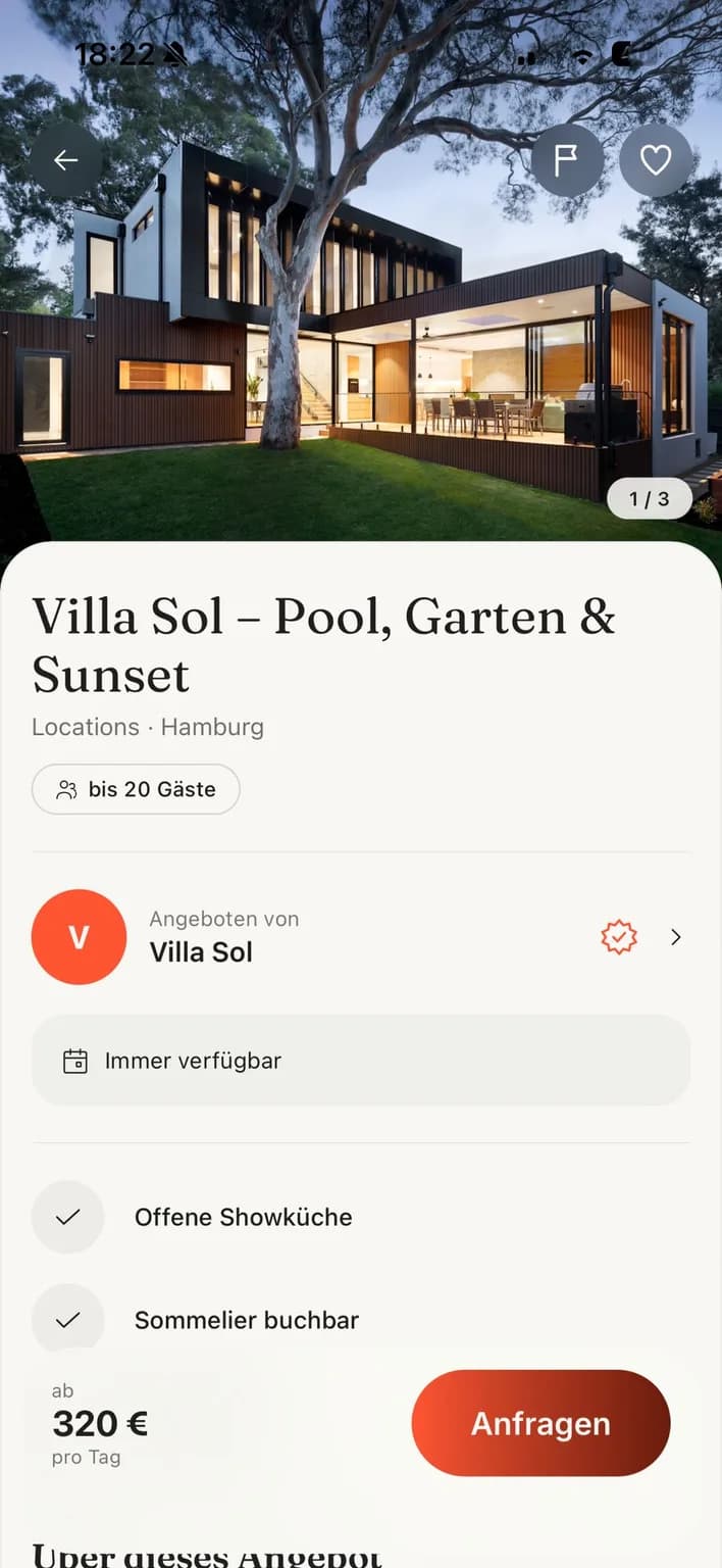 Feesto App: Location-Detailseite Villa Sol in Hamburg